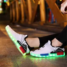Летняя светящаяся обувь со светодиодной подсветкой для девочек и мальчиков; Светящиеся кроссовки с USB зарядкой; мужская обувь с подсветкой; Детские теннисные кроссовки; сетчатая обувь