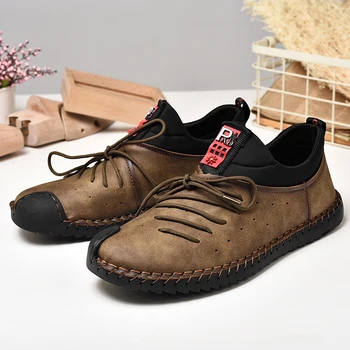 

New Fashion Leather men Casual Shoes Handmade Men Shoes Vintage Loafers Men Flats Hot Sale Moccasins Sneakers Big Size