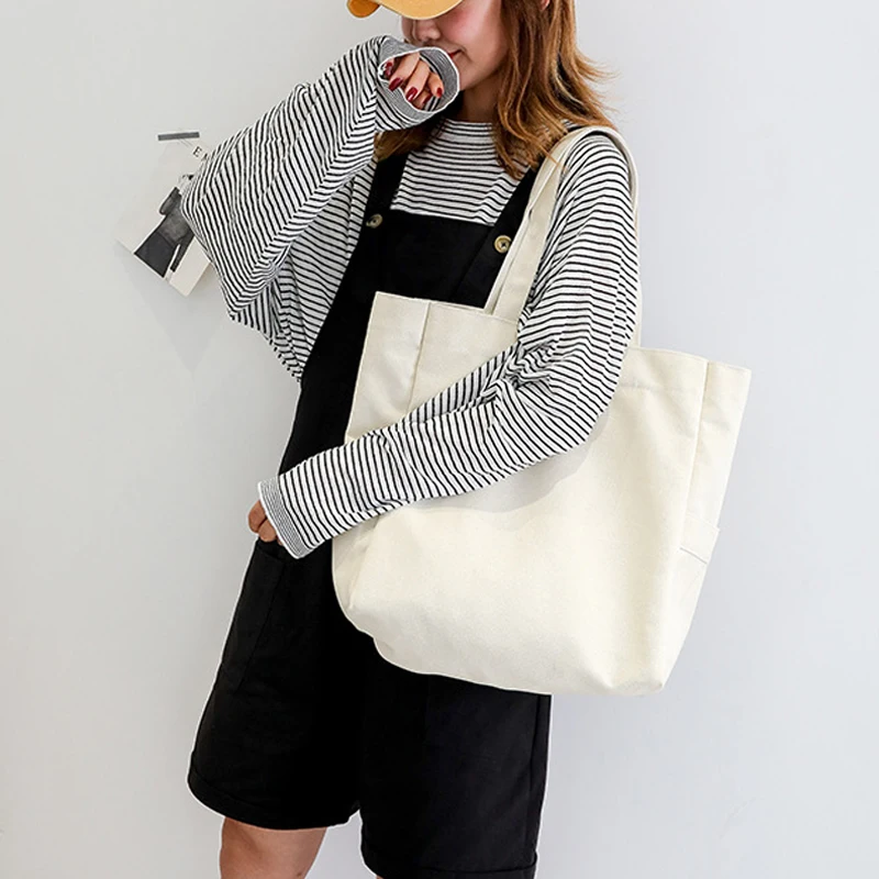 

Heavy Duty Canvas Shopping Bag Tote Handmade Pure Cotton Shopping School Books Trip Bag Women Shoulder Bag Shopping Bags
