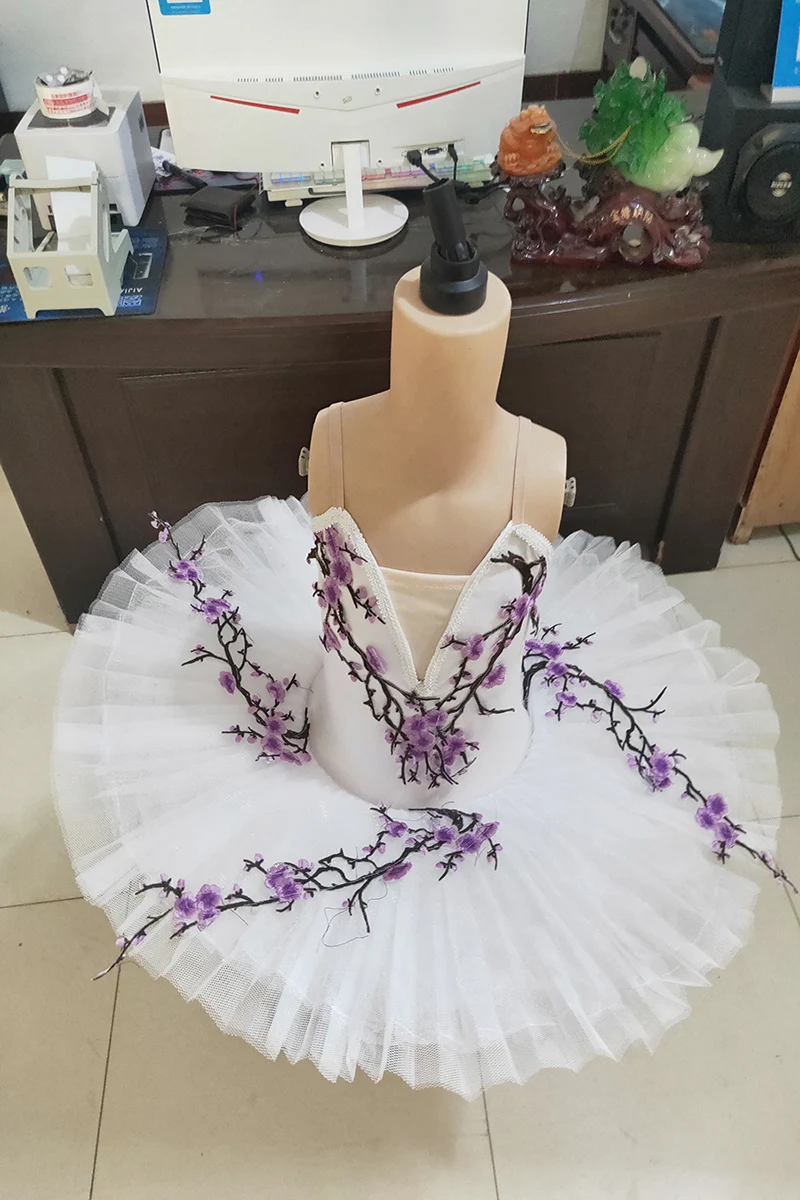 Профессиональное балетное платье-пачка для взрослых, детское фиолетовое балетное платье с цветком сливы для девочек, детское платье трико балерины, Женская Одежда для танцев