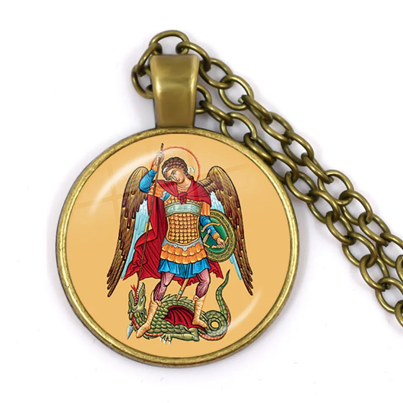 Archangel St Michael Shield Protection Glass Cabochon Necklace Check Your Six 
