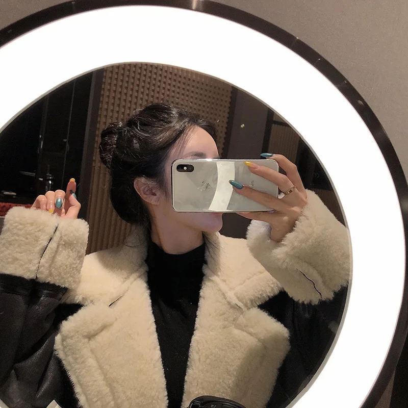 2019 Winter High -Quality Jacket Female Suede Lamb Keep Warm Wool Coat Motorcycle Lapels Coat Female Thicker Jacket Women black