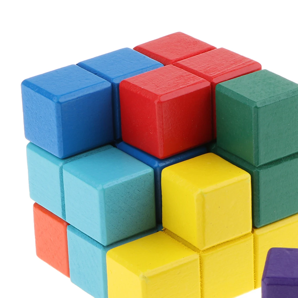 Wooden Soma Cube Puzzle Stacking Blocks Game Early Development Learning Toy