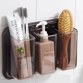 

3 Grid Toiletries Storage Box Clear Sundries Organizer Efrigerator Hanging Wall Holder Bathroom Toothbrush Rack Home Finisher