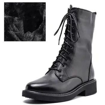 

Womens Winter Army Military Biker Flat Lace Up Leather Ankle Mid Calf Boots Size