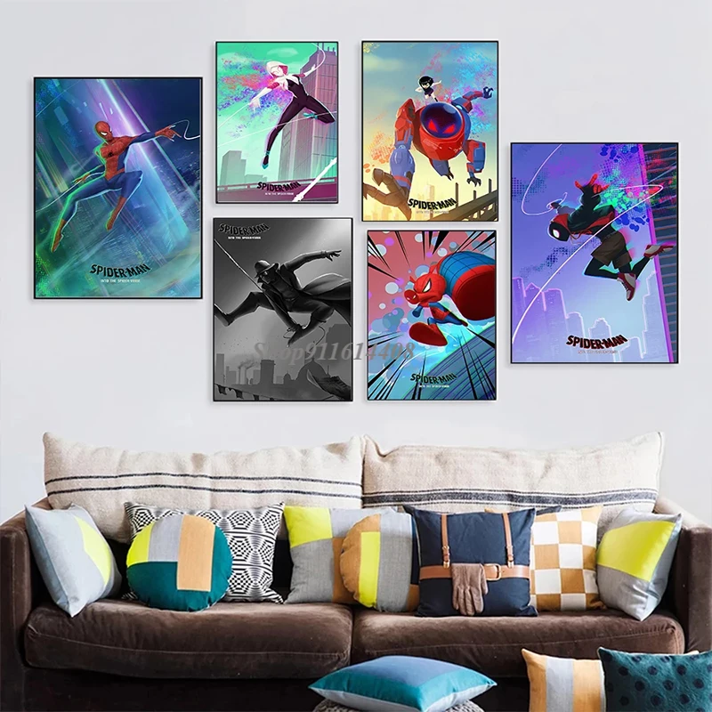 Into The Spider Verse Marvel Cartoon Art Poster Canvas Pictures Spider-Man 