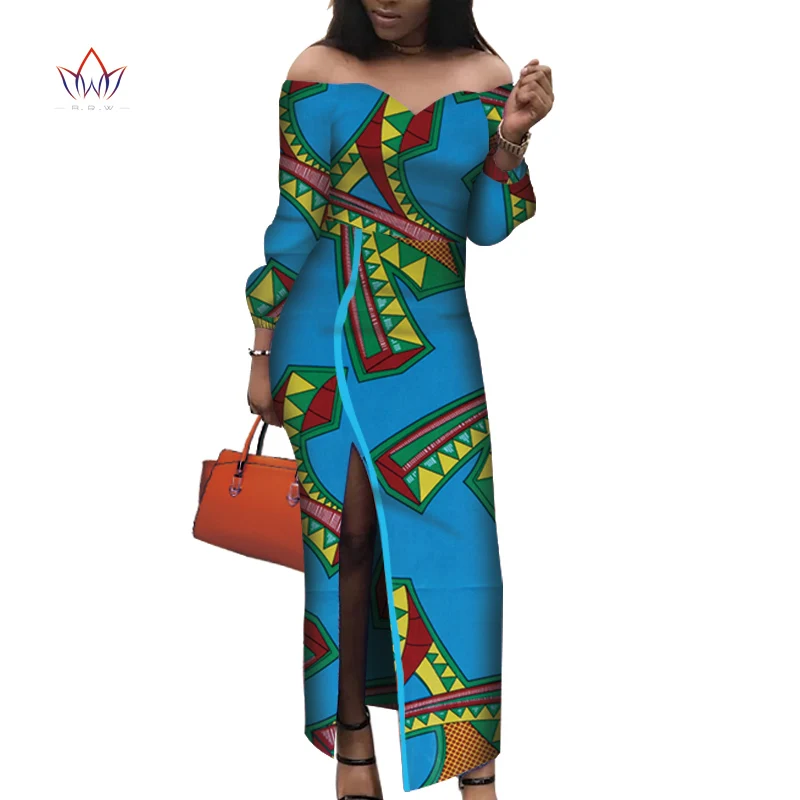 Африканские платья для женщин Базен Riche Сплит Анкара принт Длинные платья Vestidos традиционная Женская африканская одежда WY3602 - Цвет: 12