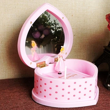 

Ballerina Children Friends Jewelry Storage Rotating Dancing Girl Birthday Heart-Shaped Mechanical Music Box Plastic With Mirror