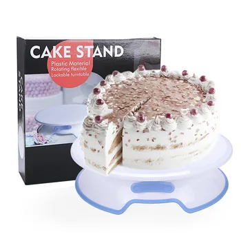 

Plastic Rotating Cake Stand With Non-slip Side Band Lock Baking Cake Turntable Household Baking Tools Cake Decorating Table