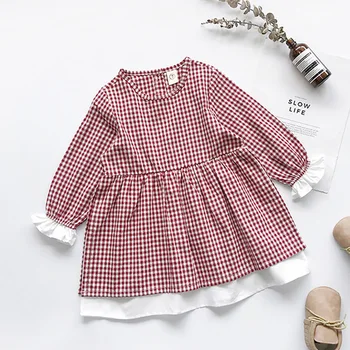 

Girls Dresses New Autumn Long Sleeve Grid Children's Clothing Wear Sweet Plate Princess Children Dresses Girls Clothing Costume