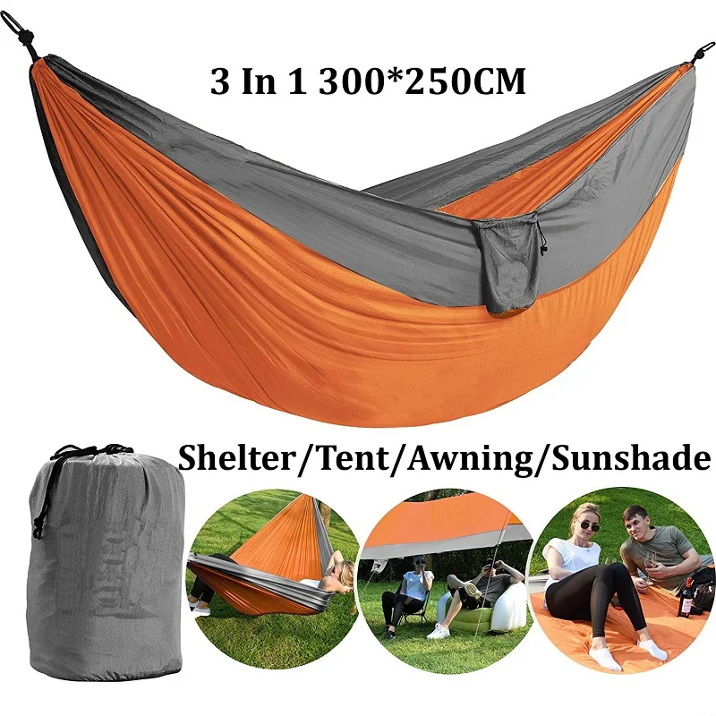 

2 Persons 3 In 1 Multi-function Hammock Hanging 300x200CM Sleeping Bed Swing Outdoor Camping Tent Sunshade Mat Picnic Mat Travel