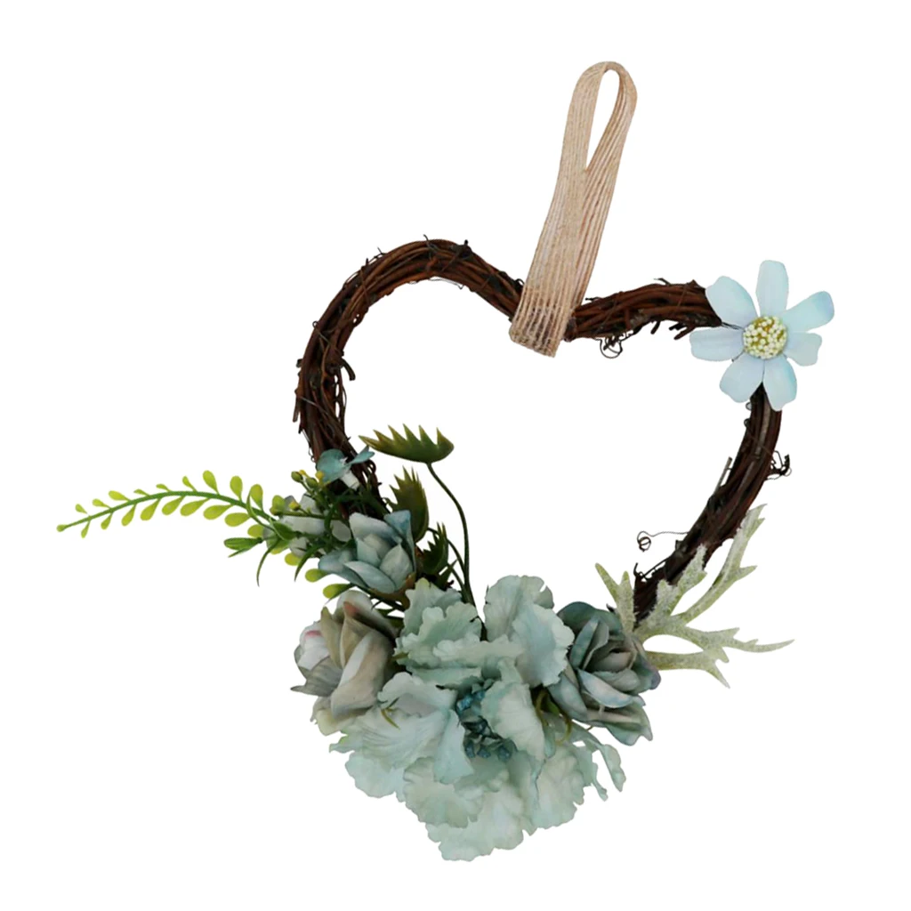 Heart Rattan Simulation Rose Flower Wreath Farm House Indoor Outdoor Decoration