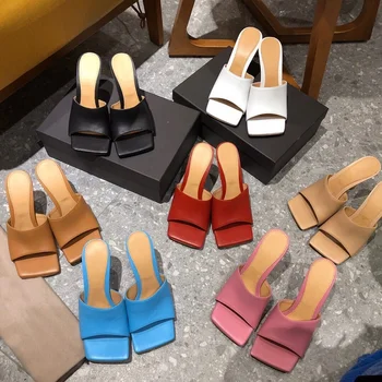 

Leather outsole, Stiletto heels, sandals, and the new Spring 2020 square-headed open-toed slippers35-41