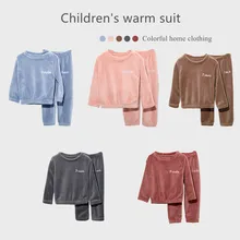 Crianças coral velo casa conjunto de roupas meninos e meninas pijamas calças quentes colorido quente pai criança terno