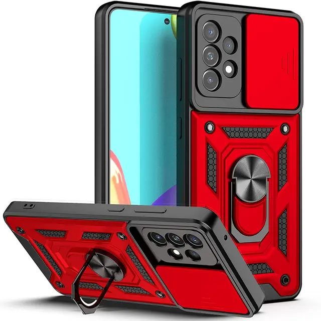 Slide Camera Lens Case for Samsung Galaxy S21 Ultra S22 Plus Note 20 Ultra S20 FE A52 A72 A12 Military Grade Bumpers Armor Cover Red