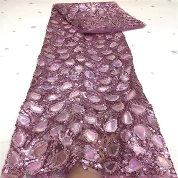 

2020 High Quality nigerian tulle fabric French Tulle lace Women Dress Embroidered Sequin Lace Fabric African ZZJ