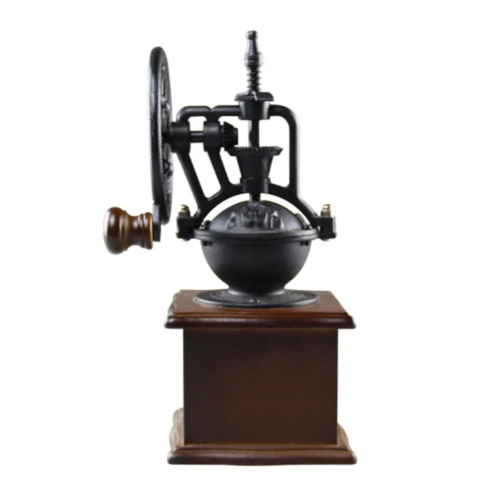 Wheel Design Vintage Manual Coffee Grinder With Ceramic Movement Retro Wooden Mill Hand Coffee Maker Machine For Home Decoration