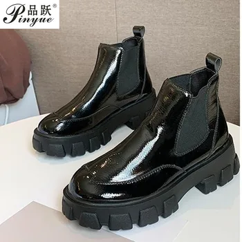 

New Fashion Spring Autumn Platform Ankle Boots Women Thick Heel Platform Boots Ladies Worker Boots Black