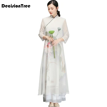 

2020 ao dai cheongsam folk style vietnam aodai graceful stand collar elegant women traditional oriental chinese dress sets
