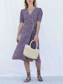 

Pink Hearts Print Womens Midi Dress 2020 New Summer One-piece Wrap Short Sleeve Holiday Long Dresses Sundress Fashion