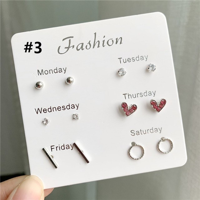 Pairs Week Days Choices Stud Earrings For Women 2021 Trend Fashion Simple Korean Ear Studs Pearl Crystal One Week Earring Set