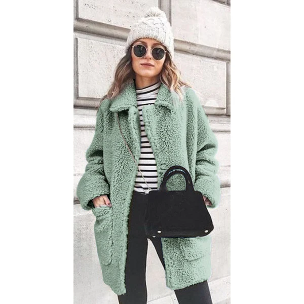 CALOFE зимнее женское пальто из искусственного меха длинная однотонная куртка