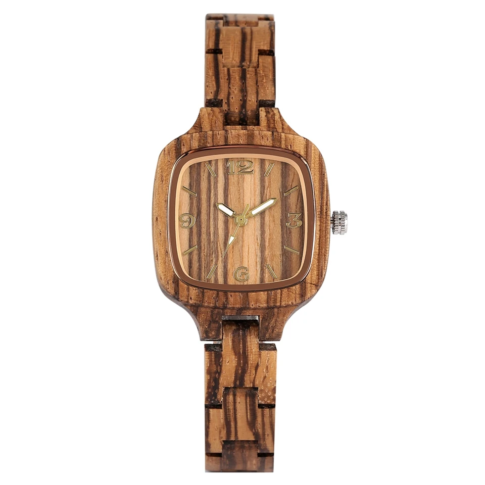 zebra wood Минималистичные простые квадратные деревянные часы женские часы тонкий светильник-Ультра Аналоговый Полный бамбуковый деревянный браслет женские часы Reloj Mujer - Цвет: zebra wood