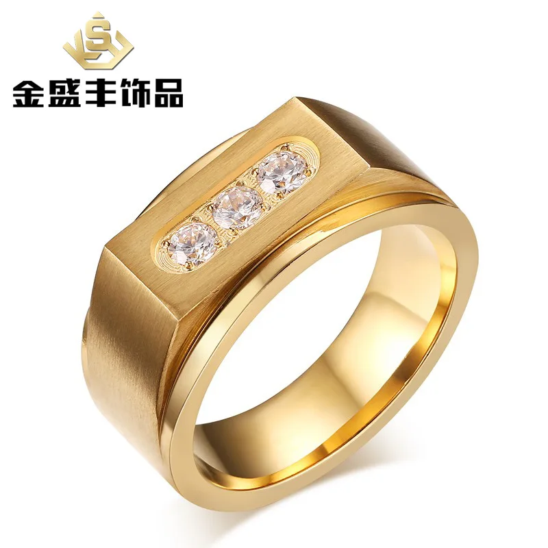 

Titanium Steel Ring with Three Zircon Men Ring Jewelry Ring R-132