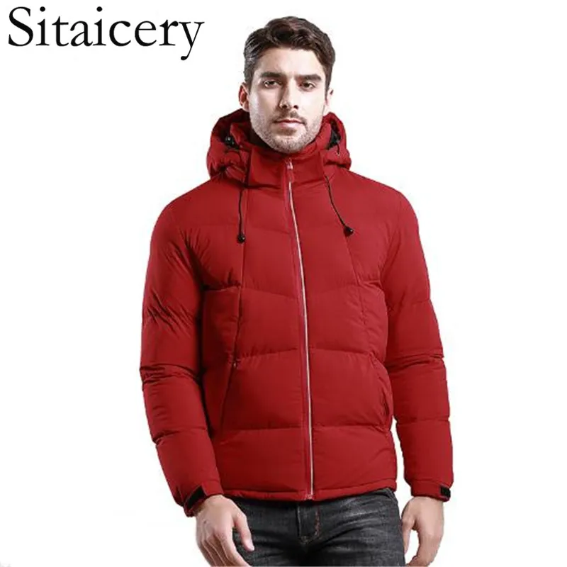 

Sitaicery Men Winter Padded Coat Down Jacket Men 4 Color Men Zipper Hooded Jacket Outerwear Windproof Casual Red Sport Coats