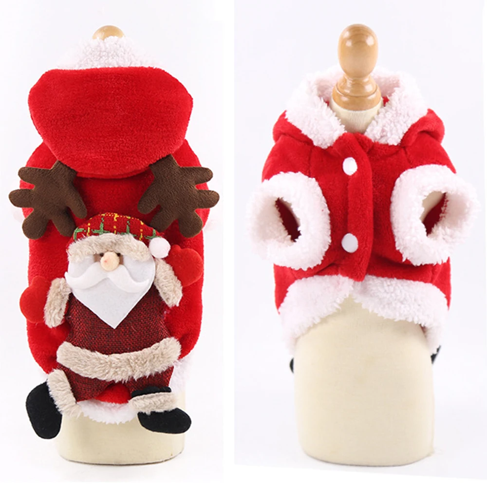 

Cute Cat Coat Pet Hoodie For Christmas Dress Up Christmas Pet Coat Pattern Dog Winter Autumn Warm Clothes Puppy Funny Costume