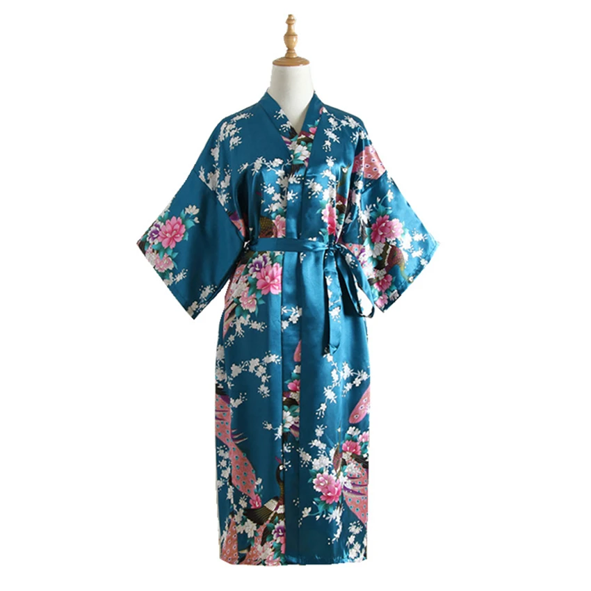 15 видов цветов женское японское кимоно юката одежда для сна Павлин сатин тонкая Длинная Ночная рубашка халаты традиционная свободная одежда для взрослых - Цвет: Color6