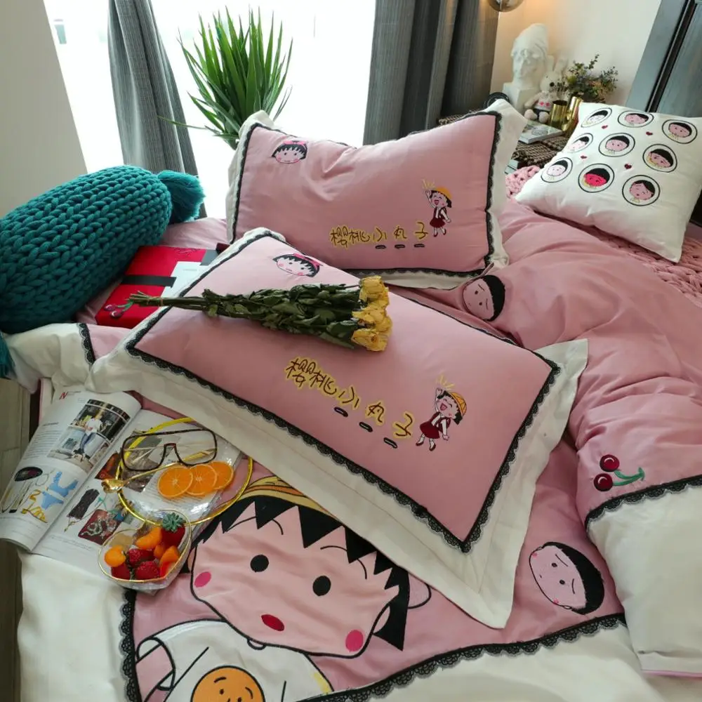 Комплект постельного белья розового цвета из 100% египетского хлопка с вышивкой