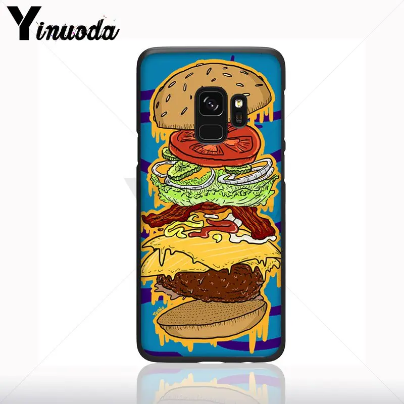 Makanan Lucu Bahasa Perancis Goreng Burger Pizza Hitam Cell Phone Case untuk Samsung Galaxy S10plus S9 S8plus S10e A50 A70 A10 Ponsel