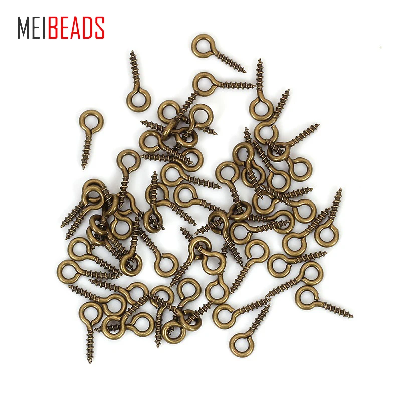 MEIBEADS 100pcs/lot 4x9mm Jewelry Screw Eye Pins Bail Findings For Pendant Top Drilled Zinc Alloy Clasps UF256 | Украшения и