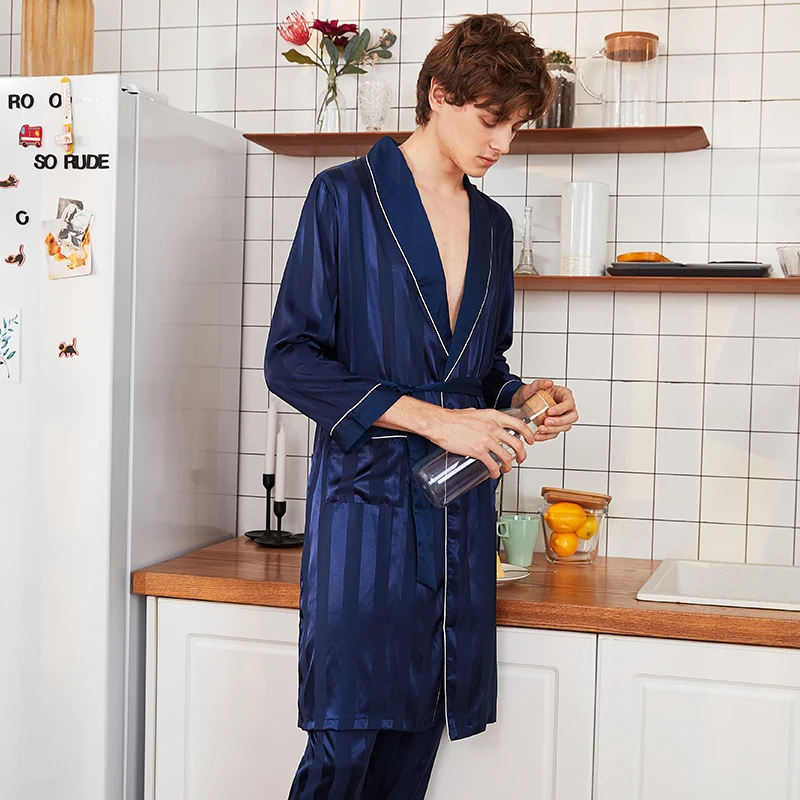 Шелковые новые мужские весенние и летние с длинными рукавами брюки домашний костюм удобные и чистые пижамы