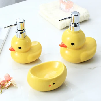 

Ceramic soap dispenser hand sanitizer bottle cartoon cute yellow duck shower gel Shampoo bottle soap dish storage box mx9181047