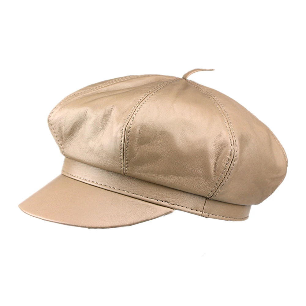 LA SPEZIA Leopard Newsboy Cap Winter Hats for Women Genuine Leather Painter Hat Real 100% Sheepskin Autumn Winter Ladies Beret