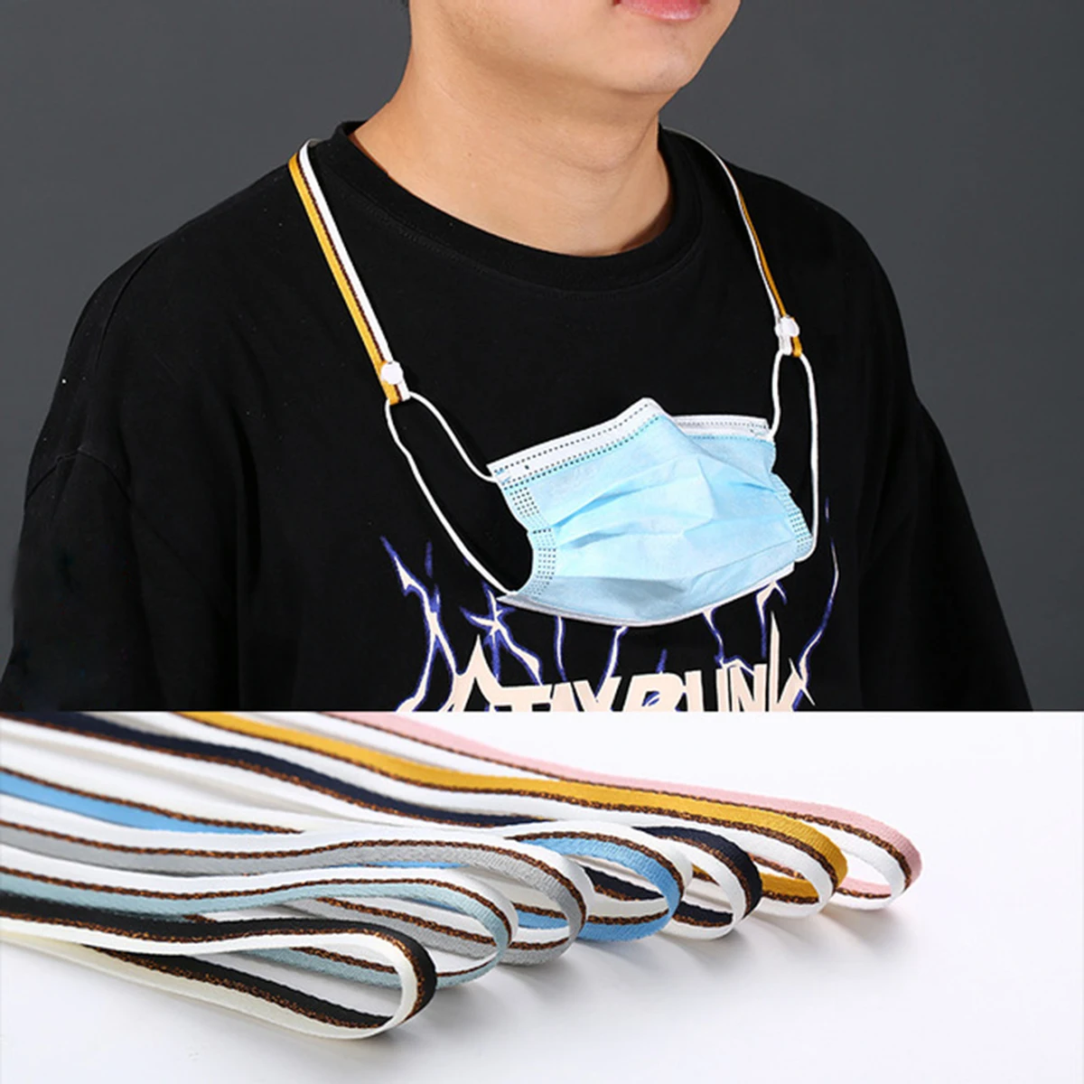 Correa de cuello de algodón y poliéster, cordón ajustable para mascarilla, antipérdida, colgante para la oreja, accesorios de cadena, 57-60cm