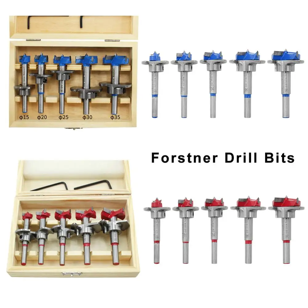 buy 5pcs Forstner Wood Drill Bit Self Centering Hole Saw Cutter Woodworking Tools Set 15MM 20MM 25MM 30MM 35MM With Precision Scale