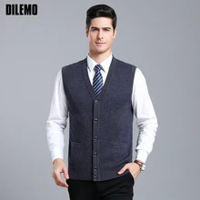 Шерсть модный свитер, мужской кардиган приталенные вязаные Джемперы жилет без рукавов корейский стиль v-образный вырез повседневная мужская одежда