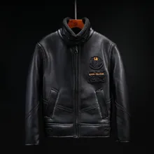 Зимняя Толстая летная куртка из искусственной кожи с меховым воротником, Мужская Черная куртка-бомбер с вышивкой