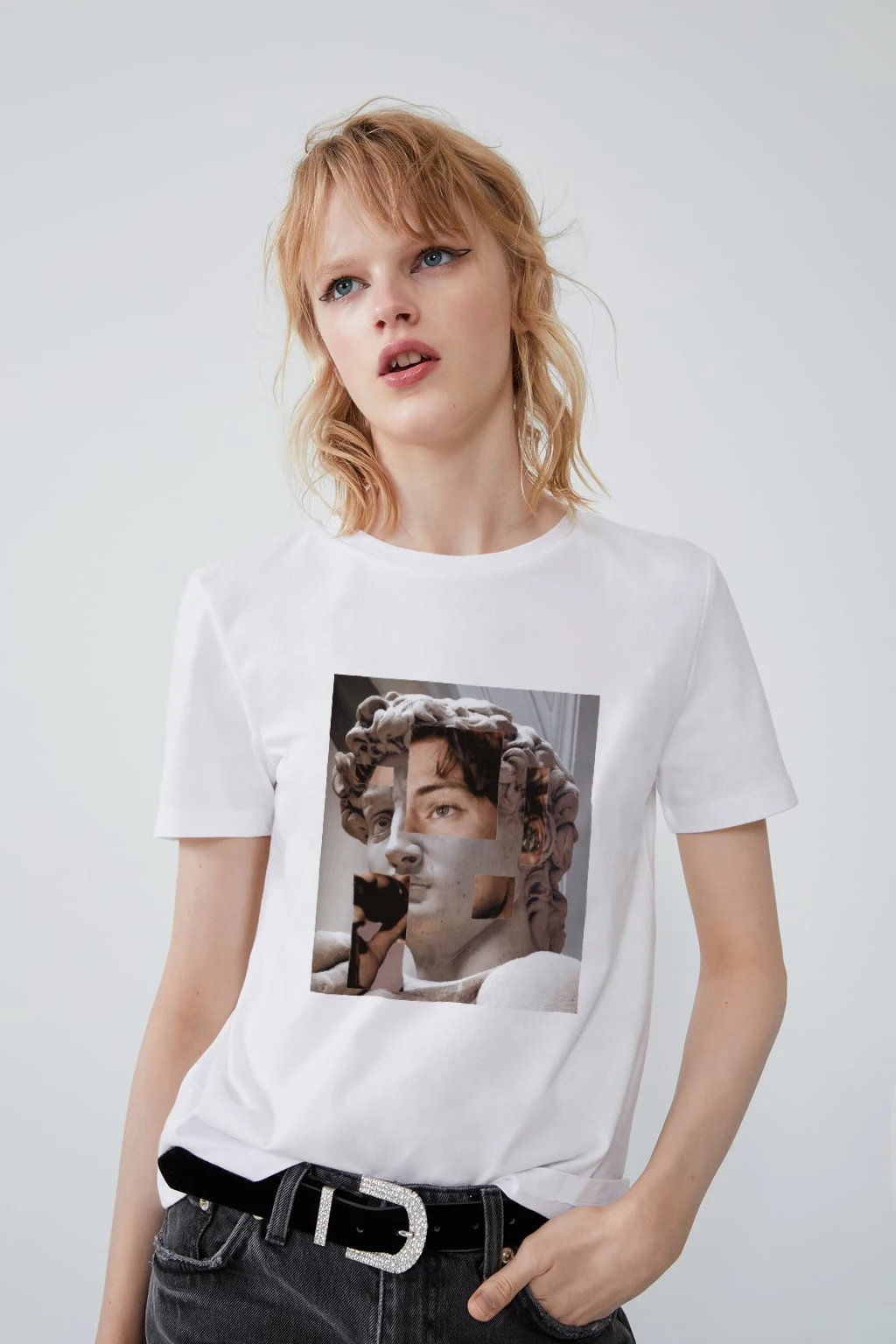 

Plaster aesthetics retro funny David blowing bubbles top womens tshirt short girl 90s Harajuku Kawaii Ullzang casual tops Tshirt