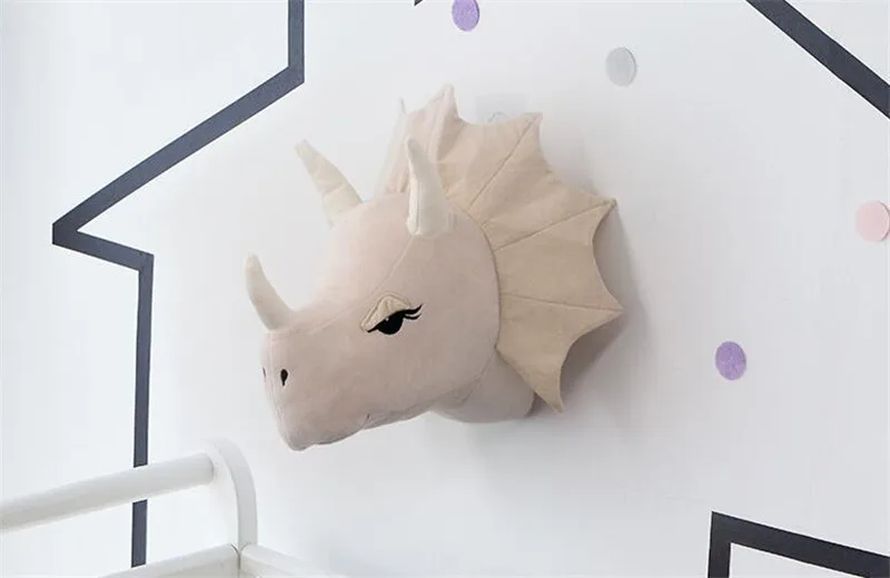 Triceratops Dragon Green Dinosaur Unicorns Animals Head Wall Mount Hanging Stuff Plush Toys (2)
