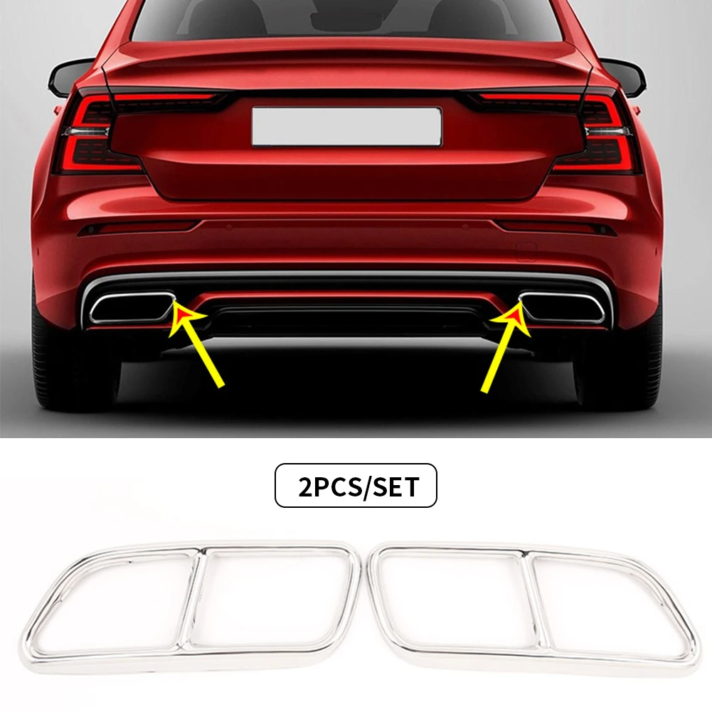 Car Rear Throat Exhaust Pipe Cover Trim For Volvo V60 2014 2019 Tail
