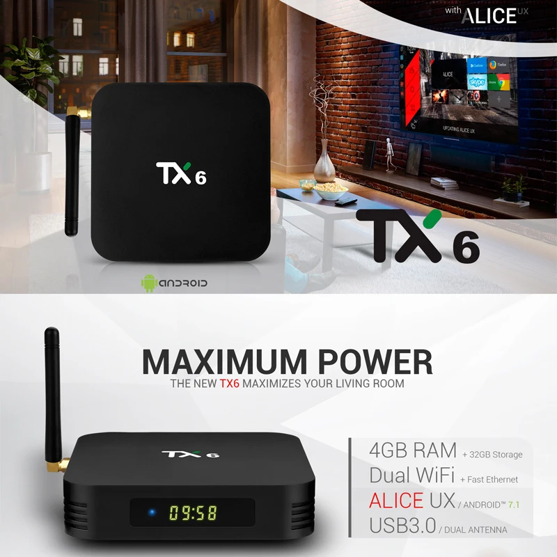 TX6 Smart TV BOX Android 9.0 Allwinner H6 Quad core USB 3.0 4G/64G 2.4G/5G Dual WIFI BT4.1 4K HD Neftflix Google Set Top Box