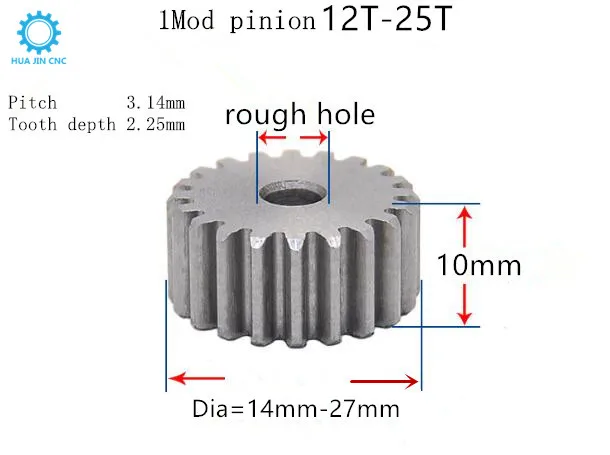 Цилиндрическая Шестерня мод 1 м = 1 12-25teeth ширина 10 мм Пустые отверстия правильные зубья сталь положительная Шестерня ЧПУ Шестерня Трансмиссия мотор шестерни s