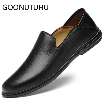 

2020 new style men's shoes casual genuine leather loafers male brown and black slip on shoe man driving shoes for men size 37-46
