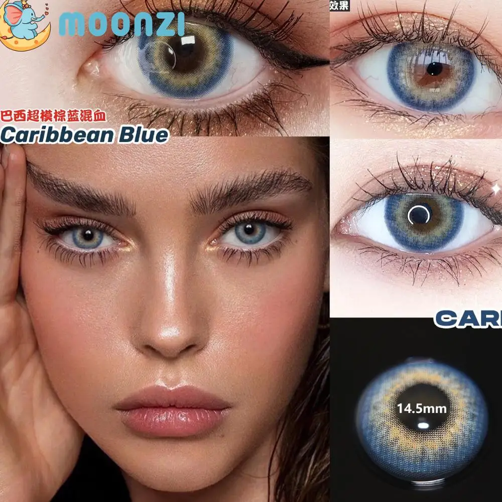 

MOONZI Mermaid Tears blue contact lens BIG Beauty Pupil Colorful Contact Lenses for eyes yearly 2pcs/pair Myopia prescription