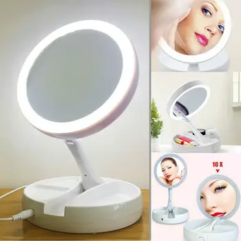 

Portable LED Lighted Makeup Mirror Vanity 10x Magnifying with Storage Box