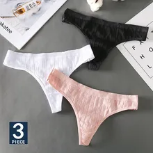 Модные хлопковые трусики-стринги с тиснением для женщин, нижнее белье, сексуальное женское нижнее белье, женские трусы с 3D полосками, хлопковые трусики-стринги